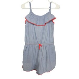 Boden Chambray Romper Kids 15-16Y Blue Pom Pom Trim Ruffle Summer G0527